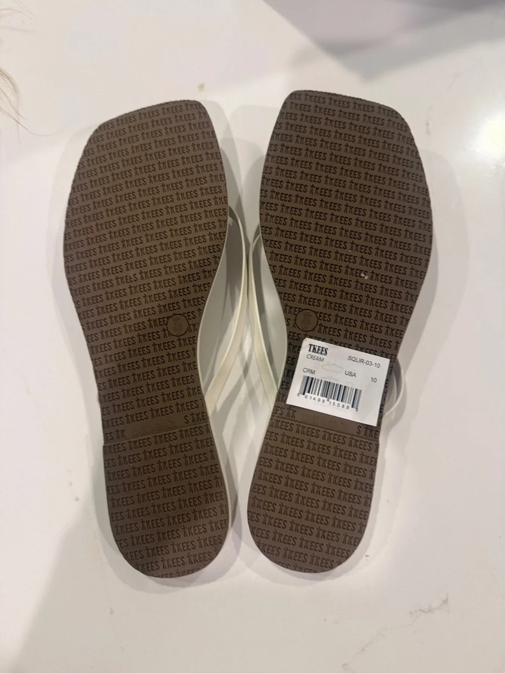 Minimalist Cream Square-Toe Thong Sandals